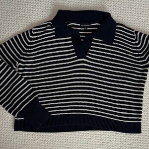 Blue and White Striped Knit Sweater